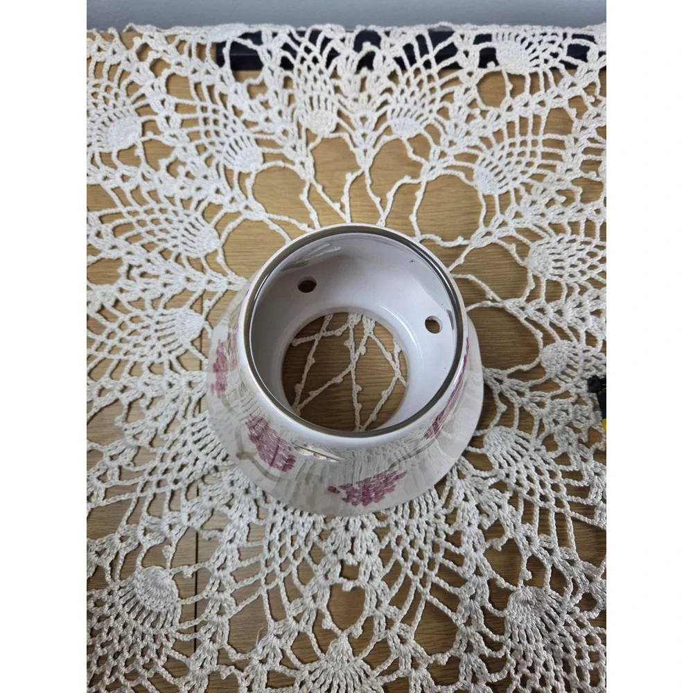 Floral Ceramic Jar Candle Shade with Bee Cutouts Pink Mauve Scalloped Edge